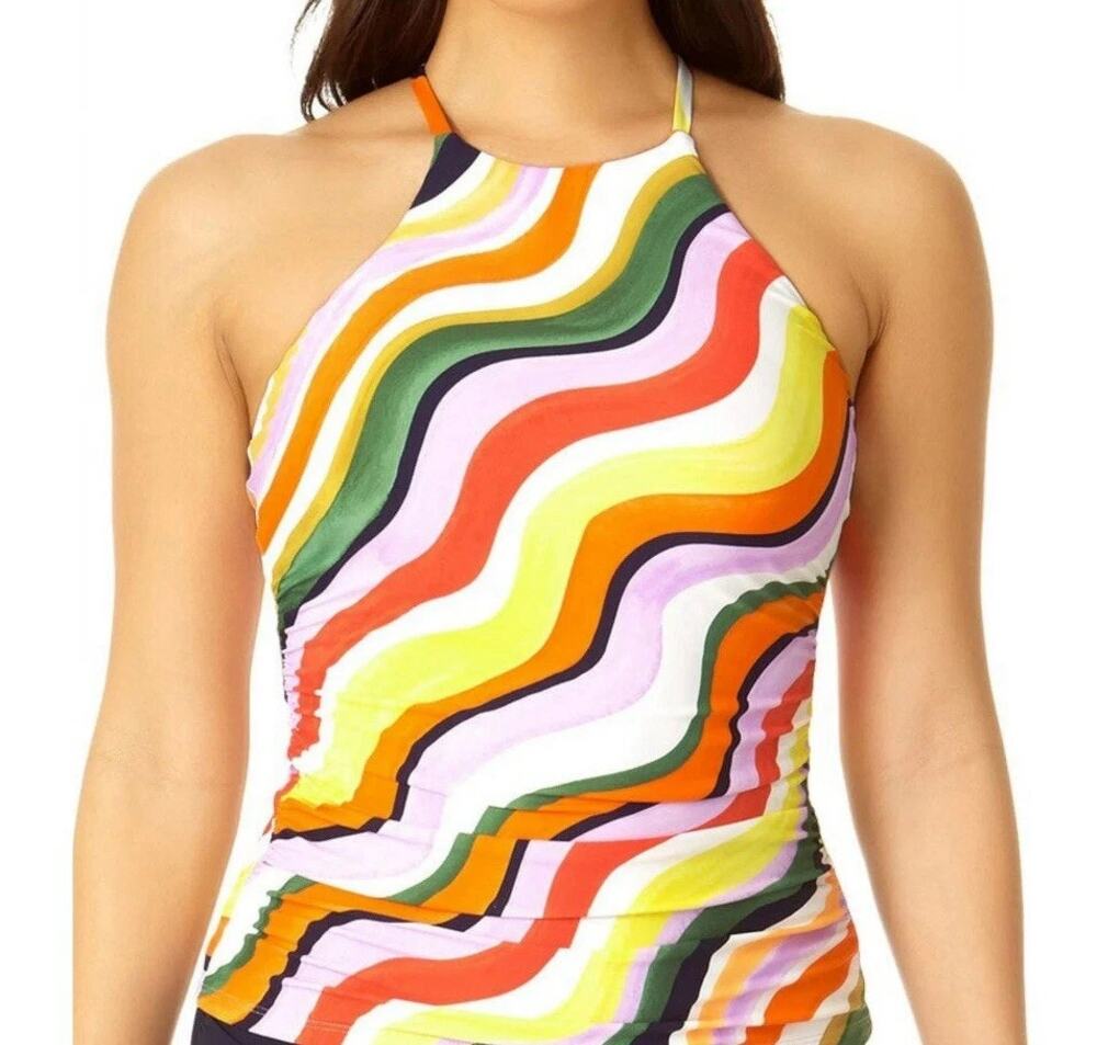 NWT Anne Cole High Neck Printed Tankini Swim Bathing Suit Top Women's Size Large
